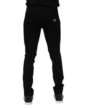 Dolce & Gabbana Dark Blue Cotton Logo Plaque GOLD Denim Jeans