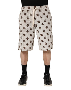 Dolce & Gabbana White Cotton DG Mania Print Men Bermuda Shorts