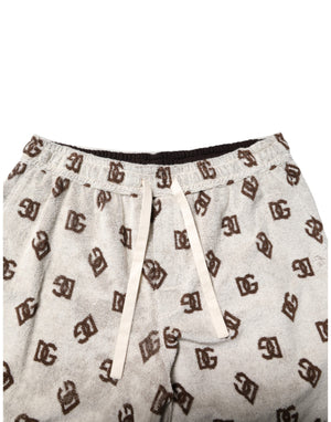 Dolce & Gabbana White Cotton DG Mania Print Men Bermuda Shorts