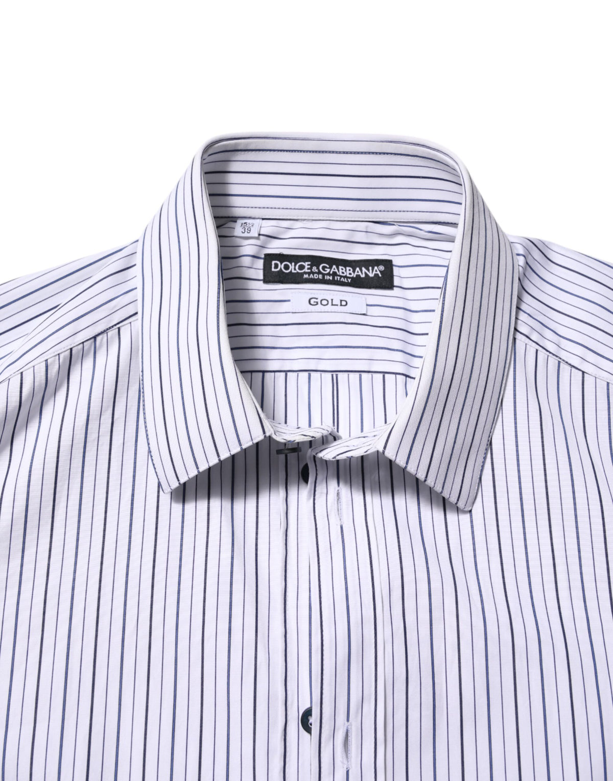 Dolce & Gabbana White Blue Striped Cotton GOLD Formal Shirt