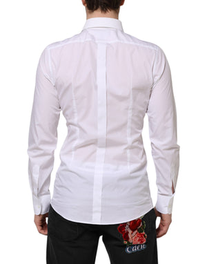 Dolce & Gabbana White Cotton GOLD Bib Poplin Formal Shirt