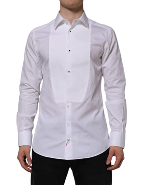 Dolce & Gabbana White Bib Cotton Popline GOLD Men Formal Shirt
