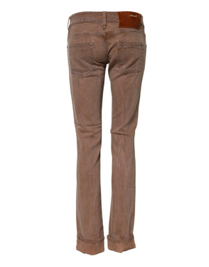Acht Brown Cotton Slim Fit Denim Low Waist Jeans