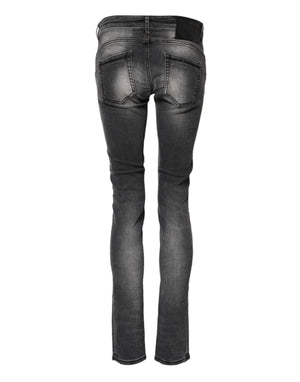 Acht Dark Gray Cotton Slim Fit Denim Low Waist Denim Jeans