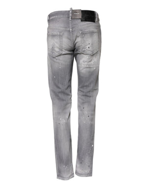 Dsquared² Gray Washed Mid Waist Tapered Denim Jeans