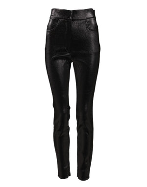 Dolce & Gabbana Black Cotton Stretch Silver Lurex Thread Pants