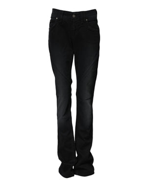 John Galliano Black Cotton Mid Waist Tapered Denim Jeans