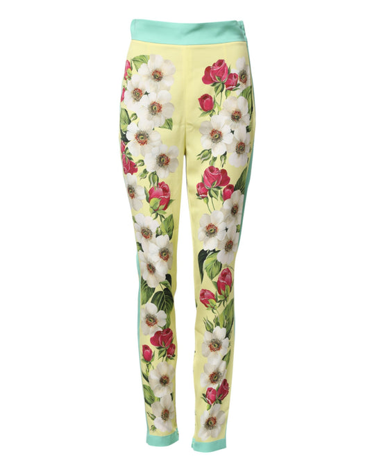 Dolce & Gabbana Yellow Silk Floral Leggings Pants