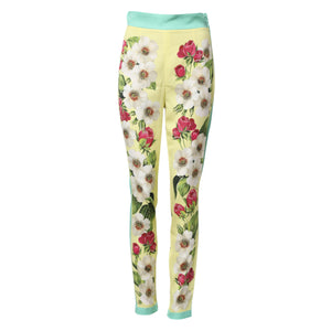 Dolce & Gabbana Yellow Silk Floral Leggings Pants
