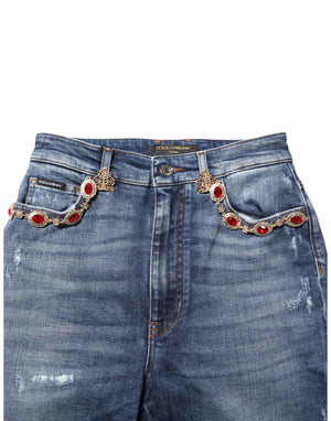 Dolce & Gabbana Blue Rhinestone Embellished Denim Jeans
