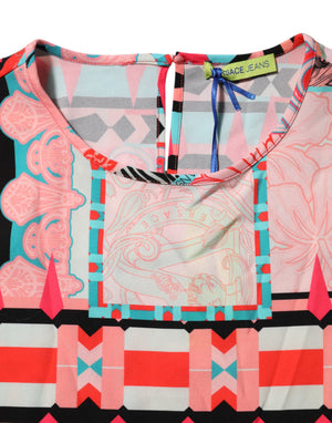 Versace Jeans Multicolor Print Short Sleeves Women Blouse Top