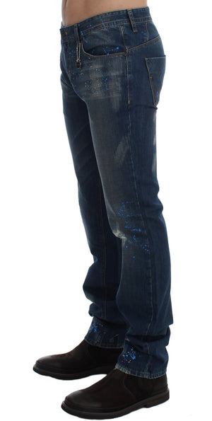 Costume National Blue Wash Paint Slim Fit Pants Jeans