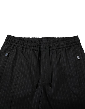 Dolce & Gabbana Black Striped Wool Men Jogger Pants