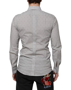 Dolce & Gabbana Gray Dotted Semi Fitted GOLD Men Formal Shirt