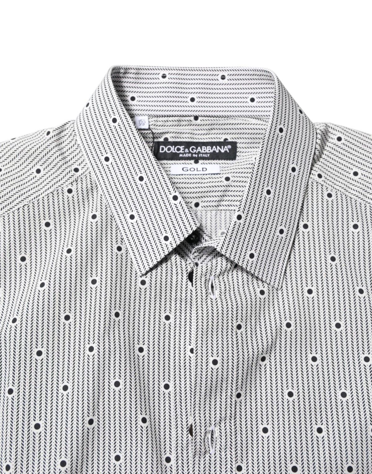 Dolce & Gabbana Gray Dotted Semi Fitted GOLD Men Formal Shirt