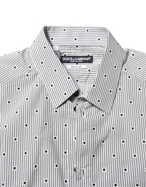 Dolce & Gabbana Gray Dotted Semi Fitted GOLD Men Formal Shirt