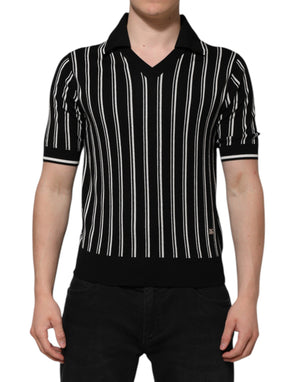 Dolce & Gabbana Black White Stripes Collared Polo T-shirt