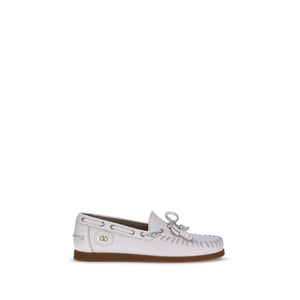 Valentino Garavani White Calf Leather Bos Taurus Slip-On Loafers