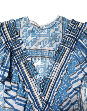Philosophy di Lorenzo Serafini Blue Patterned Layered Short Sleeves Mini Dress