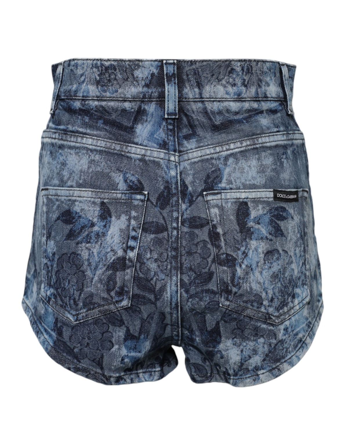 Dolce & Gabbana Blue Floral Print Denim Cotton Hot Pants Shorts