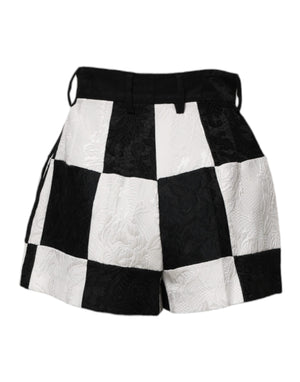 Dolce & Gabbana Black White Floral Brocade Hot Pants Shorts