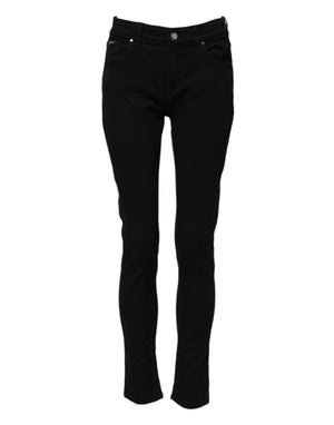 Dolce & Gabbana Black Cotton Logo Skinny Mid Waist Denim Jeans