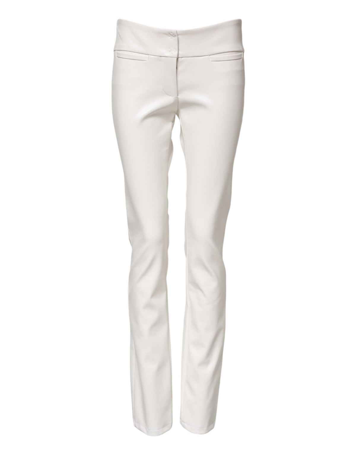 Dolce & Gabbana White Polyurethane High Waist Tapered Pants