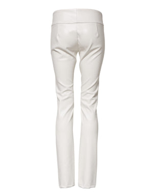 Dolce & Gabbana White Polyurethane High Waist Tapered Pants