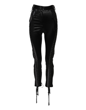Dolce & Gabbana Black Lace Details High Waist Skinny Pants