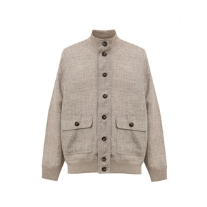 Gran Sasso Beige Linen Biker Jacket