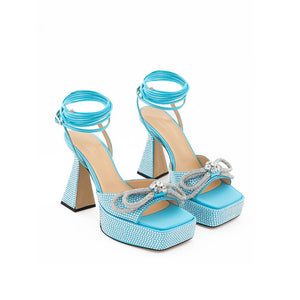 MACH & MACH Blue Leather Platform Sandals