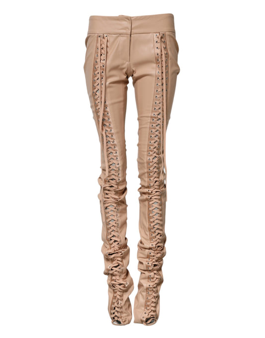 Dolce & Gabbana Beige Lace Details Mid Waist Skinny Pants