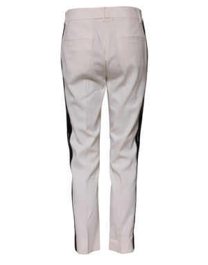 Dolce & Gabbana White Wool Mid Waist Tapered Trouser Pants