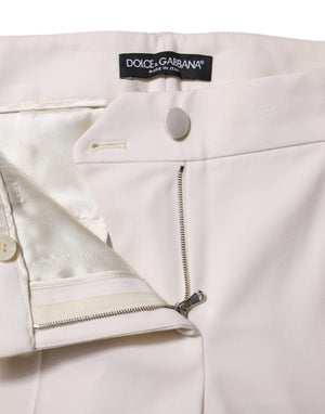Dolce & Gabbana White Wool Mid Waist Tapered Trouser Pants