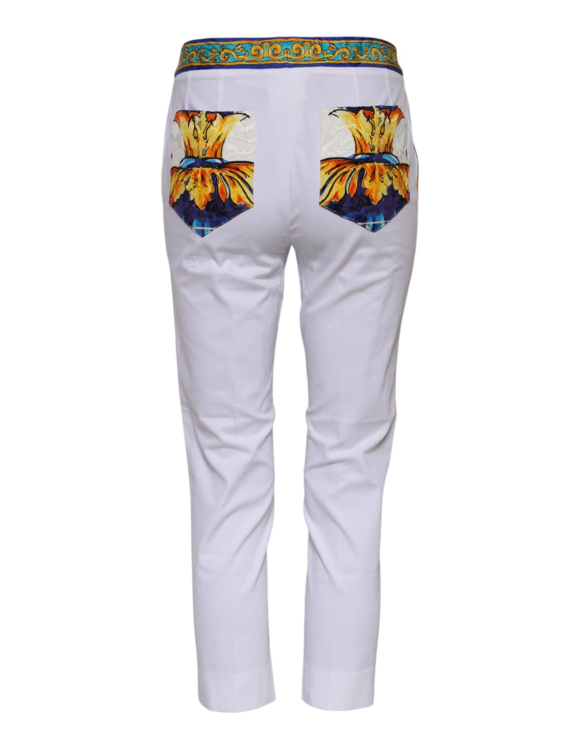 Dolce & Gabbana White Cotton Mid Waist Tapered Trouser Pants