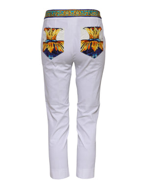 Dolce & Gabbana White Cotton Mid Waist Tapered Trouser Pants