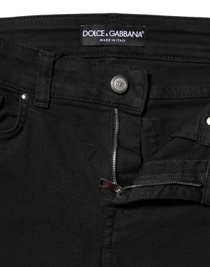 Dolce & Gabbana Black Cotton Logo Skinny MidWaist Denim Jeans