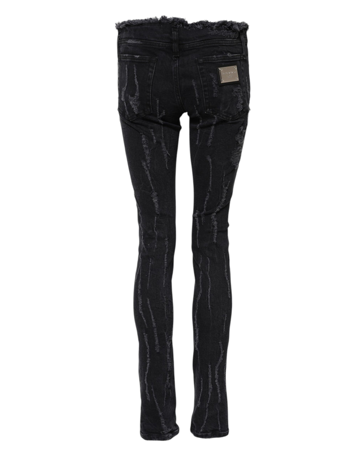 Dolce & Gabbana Black Cotton Tattered Skinny Denim Jeans