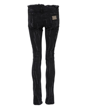 Dolce & Gabbana Black Cotton Tattered Skinny Denim Jeans