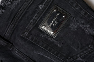 Dolce & Gabbana Black Cotton Tattered Skinny Denim Jeans