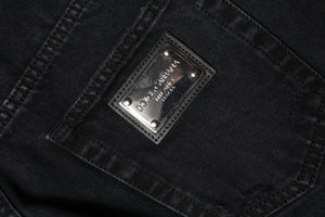 Dolce & Gabbana Black Cotton Tattered Mid Waist Denim Jeans
