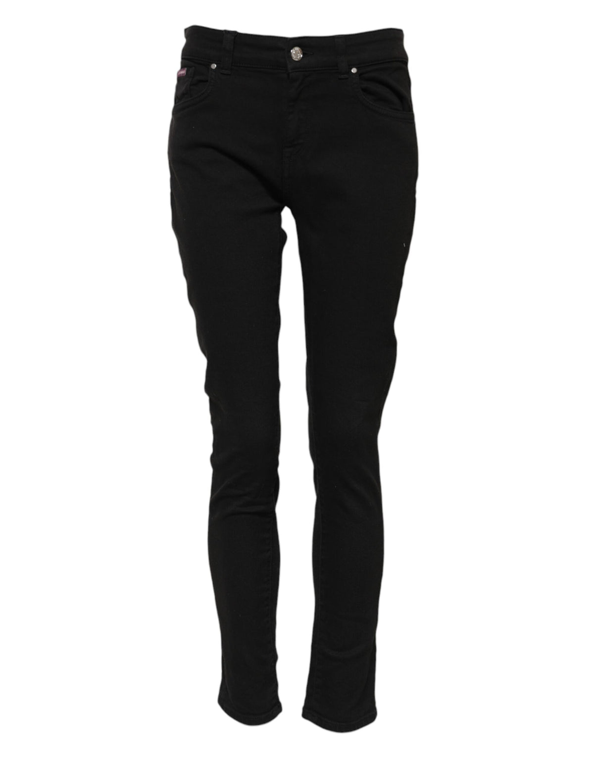 Dolce & Gabbana Black Cotton Logo Skinny Mid Waist Denim Jeans