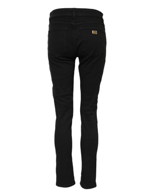 Dolce & Gabbana Black Cotton Logo Skinny Mid Waist Denim Jeans