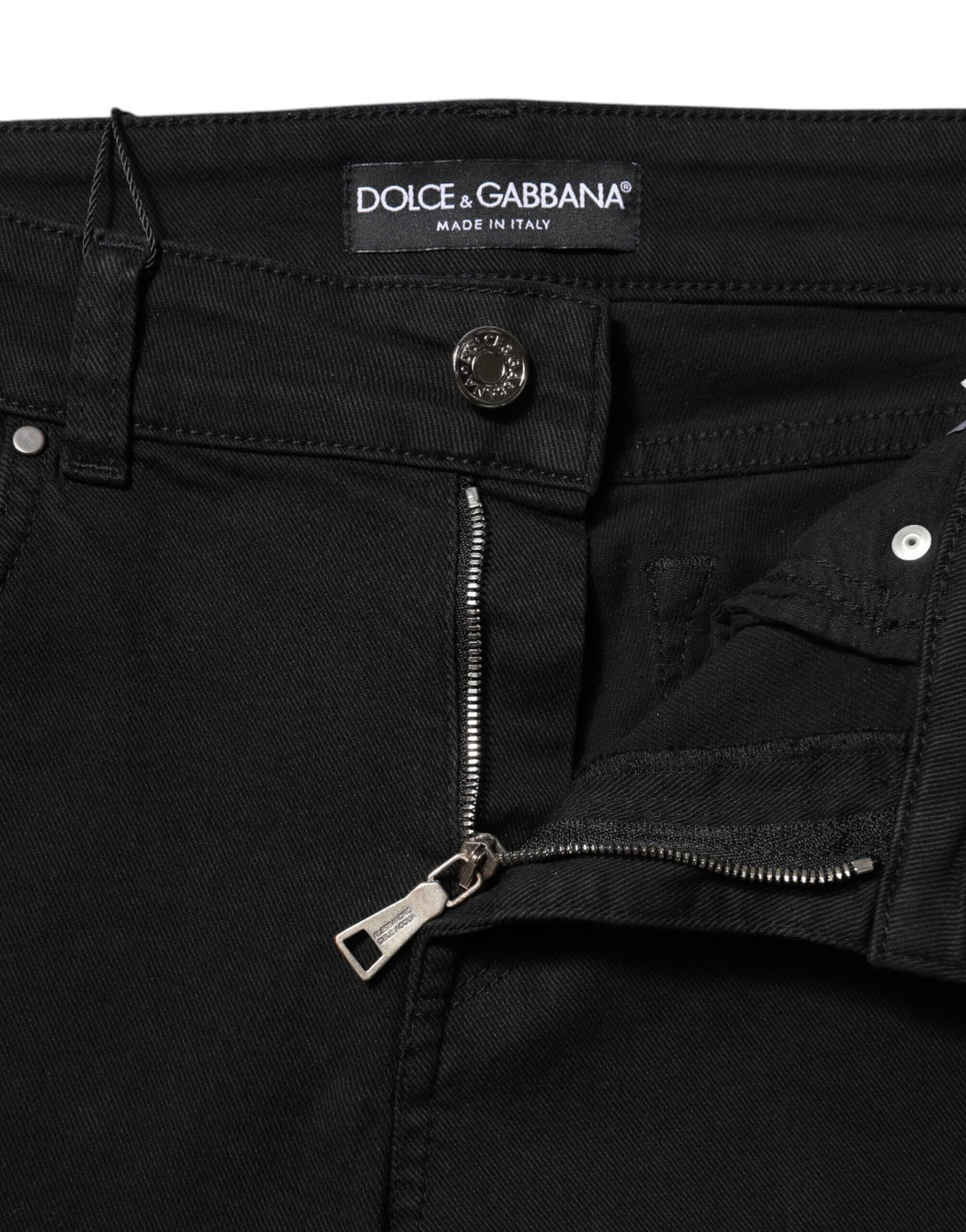 Dolce & Gabbana Black Cotton Logo Skinny Mid Waist Denim Jeans