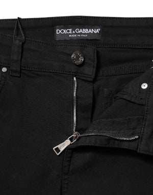 Dolce & Gabbana Black Cotton Logo Skinny Mid Waist Denim Jeans