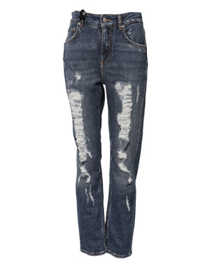 Dolce & Gabbana Blue Cotton Boyfriend Tattered Denim Jeans