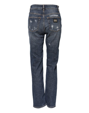 Dolce & Gabbana Blue Cotton Boyfriend Tattered Denim Jeans