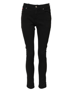 Dolce & Gabbana Black Cotton Logo Skinny Mid Waist Denim Jeans