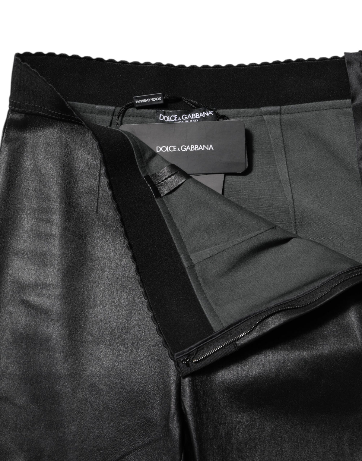 Dolce & Gabbana Black Leather Elastic Waist Pants