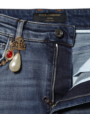 Dolce & Gabbana Blue Rhinestone Embellished Denim Jeans